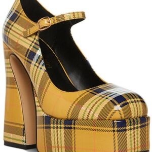 Steve Madden Khloe Yellow and Black Plaid Platform MaryJane Heels